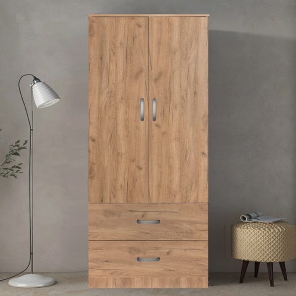 249 000008 2 16 Wardrobe Zelia pakoworld with 2 doors and drawers in oak color 79x42x180cmIndoor furniture > Wardrobes