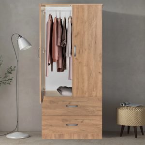 249 000008 3 16 Wardrobe Zelia pakoworld with 2 doors and drawers in oak color 79x42x180cmIndoor furniture > Wardrobes