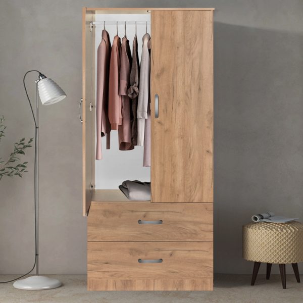 249 000008 3 16 Wardrobe Zelia pakoworld with 2 doors and drawers in oak color 79x42x180cmIndoor furniture > Wardrobes