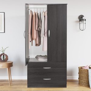 249 000009 3 12 Wardrobe Zelia pakoworld with 2 doors and drawers in wenge color 79x42x180cmIndoor furniture > Wardrobes