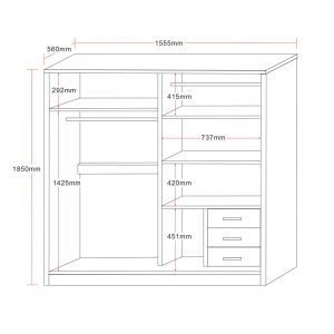 249 000019 3 5 Wardrobe with 2 sliding doors Chase pakoworld in white colour 152.5x56.5x185cmIndoor furniture > Wardrobes