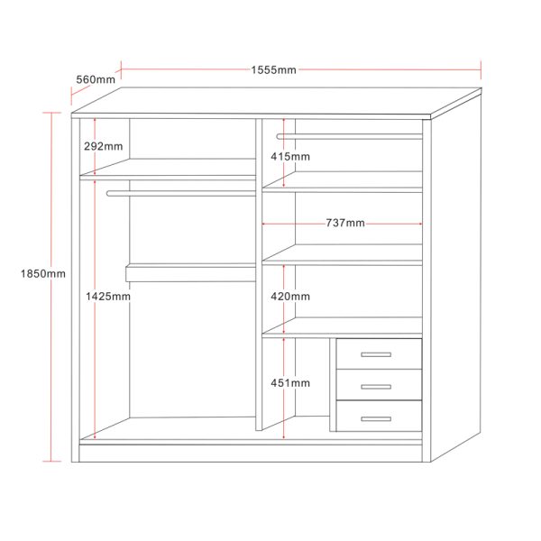 249 000019 3 5 Wardrobe with 2 sliding doors Chase pakoworld in white colour 152.5x56.5x185cmIndoor furniture > Wardrobes