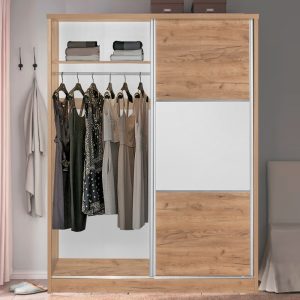 249 000020 2 10 Wardrobe with 2 sliding doors Chase pakoworld in oak colour 152.5x56.5x185cmIndoor furniture > Wardrobes