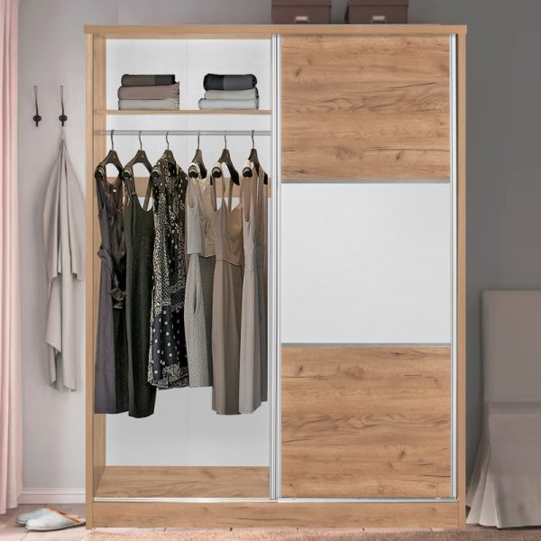249 000020 2 10 Wardrobe with 2 sliding doors Chase pakoworld in oak colour 152.5x56.5x185cmIndoor furniture > Wardrobes