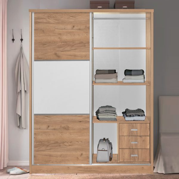 249 000020 3 10 Wardrobe with 2 sliding doors Chase pakoworld in oak colour 152.5x56.5x185cmIndoor furniture > Wardrobes