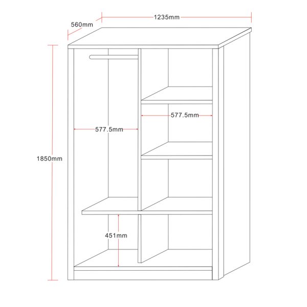 249 000022 3 9 Wardrobe with 2 sliding doors Griffin pakoworld in white colour 121x56.5x180.5cmIndoor furniture > Wardrobes