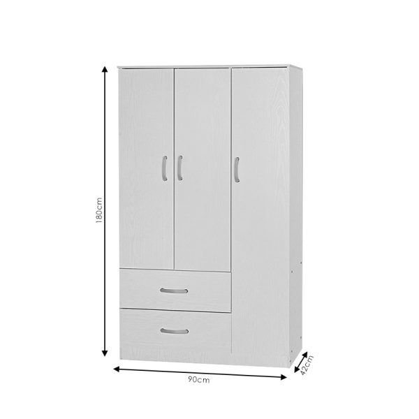 249 000028 3 13 Wardrobe Zelia pakoworld with 2 doors and drawers in white color 90x42x180cmIndoor furniture > Wardrobes