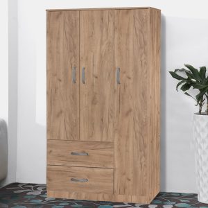 249 000029 2 14 Wardrobe Zelia pakoworld with 2 doors and drawers in oak color 90x42x180cmIndoor furniture > Wardrobes