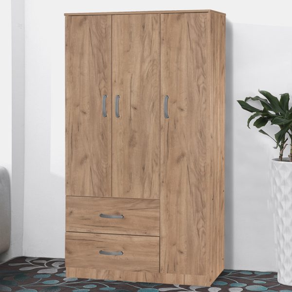 249 000029 2 14 Wardrobe Zelia pakoworld with 2 doors and drawers in oak color 90x42x180cmIndoor furniture > Wardrobes