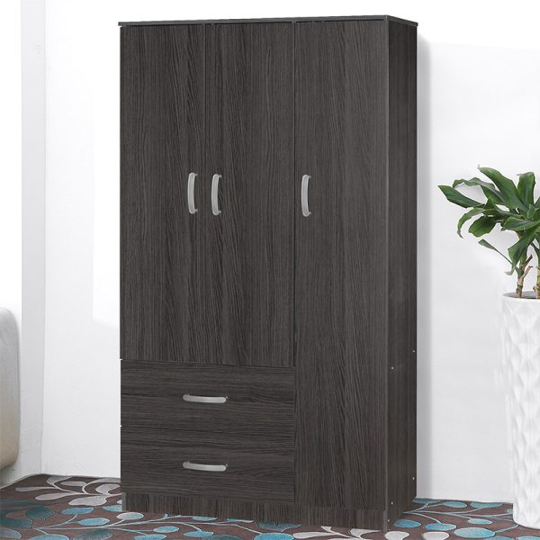 249 000030 2 7 Wardrobe Zelia pakoworld with 2 doors and drawers in wenge color 90x42x180cmIndoor furniture > Wardrobes