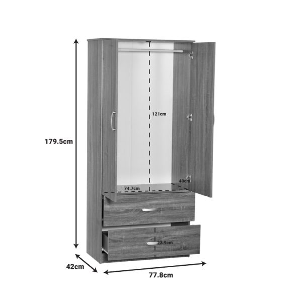 249 000058 2 12 Zelia pakoworld two-leaf wardrobe with 2 drawers walnut color 79x42x180cmIndoor furniture > Wardrobes