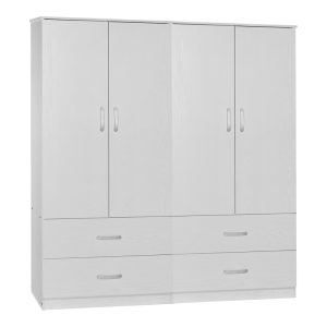 249 000061 14 Zelia A pakoworld four-leaf wardrobe with 4 drawers color white 158x42x180cmIndoor furniture > Wardrobes