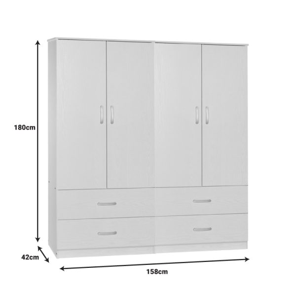 249 000061 2 13 Zelia A pakoworld four-leaf wardrobe with 4 drawers color white 158x42x180cmIndoor furniture > Wardrobes