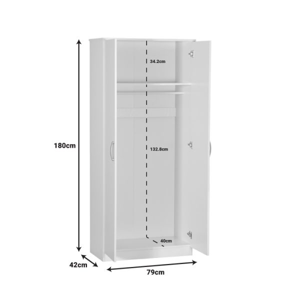249 000066 3 9 Zelia pakoworld two-leaf wardrobe in white shade 79x42x180cmIndoor furniture > Wardrobes