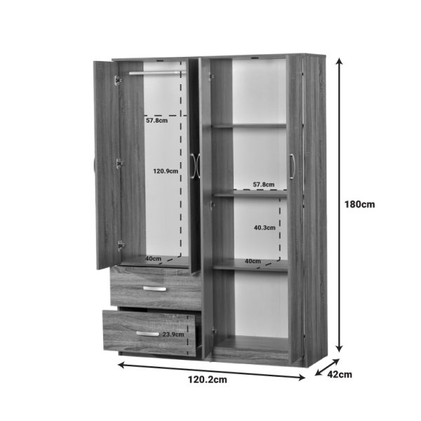 249 000069 3 7 Zelia pakoworld four-leaf wardrobe with 2 drawers in sonoma-oak shade 120x42x180cmIndoor furniture > Wardrobes