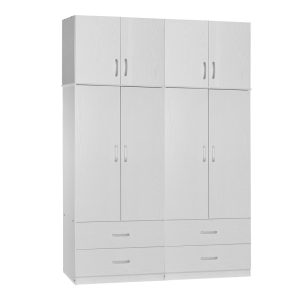 249 000071 15 Four-leaf wardrobe with mezzanine Zelia A pakoworld with 4 drawers, white color 158x42x240cmIndoor furniture > Wardrobes