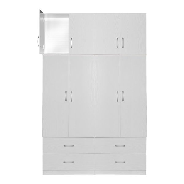 249 000071 2 13 Four-leaf wardrobe with mezzanine Zelia A pakoworld with 4 drawers, white color 158x42x240cmIndoor furniture > Wardrobes