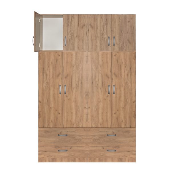249 000072 2 6 Four-leaf wardrobe with mezzanine Zelia B pakoworld with 4 drawers oak color 158x42x240cmIndoor furniture > Wardrobes