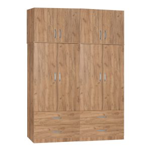 249 000072 8 Four-leaf wardrobe with mezzanine Zelia B pakoworld with 4 drawers oak color 158x42x240cmIndoor furniture > Wardrobes