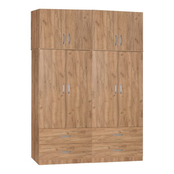 249 000072 8 Four-leaf wardrobe with mezzanine Zelia B pakoworld with 4 drawers oak color 158x42x240cmIndoor furniture > Wardrobes