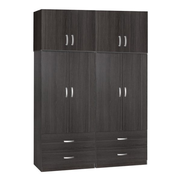 249 000073 4 Four-leaf wardrobe with mezzanine Zelia C pakoworld with 4 drawers wenge color 158x42x240cmIndoor furniture > Wardrobes