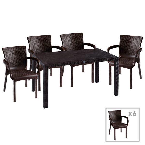 253 000050 5 Dining set Explore-Festive pakoworld set 7pieces PP brown 150x90x73.5cmOutdoor furniture > Garden food table