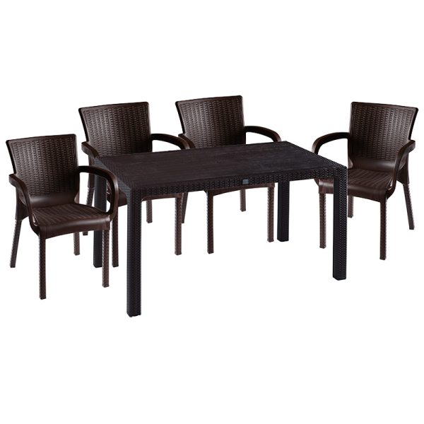 253 000051 5 Dining set Explore-Festive pakoworld set 5pieces PP brown 150x90x73.5cmOutdoor furniture > Garden food table