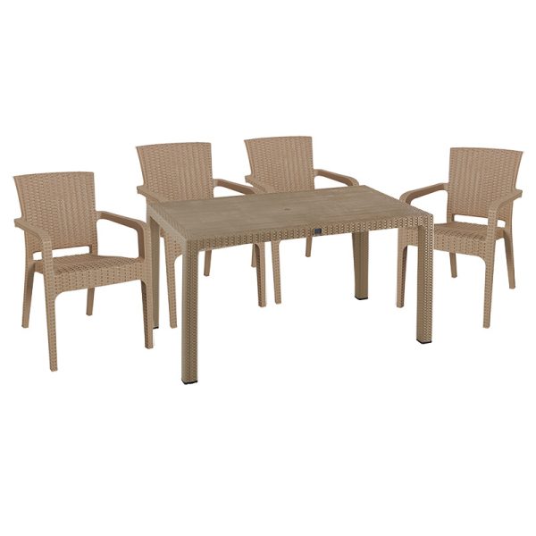 253 000059 6 Dining set Explore-Halcyon pakoworld set 5pieces PP cappuccino150x90x73.5cmOutdoor furniture > Garden food table