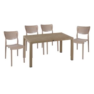 253 000061 4 Dining set Explore-Ignite pakoworld set 5pieces PP cappuccino150x90x73.5cmOutdoor furniture > Garden food table