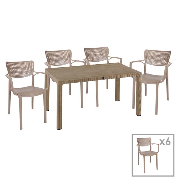 253 000062 6 Dining set Explore-Forntline pakoworld set 7pieces PP cappuccino150x90x73.5cmOutdoor furniture > Garden food table