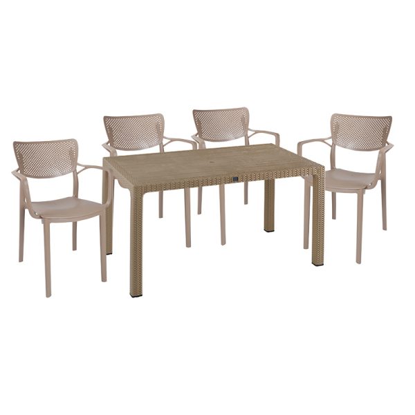 253 000063 6 Dining set Explore-Forntline pakoworld set 5pieces PP cappuccino150x90x73.5cmOutdoor furniture > Garden food table