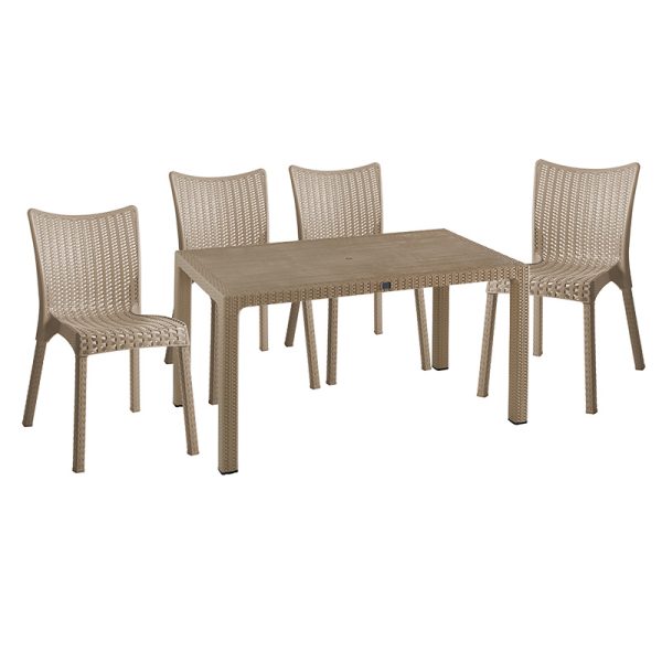253 000065 6 Dining set Explore-Confident pakoworld set 5pieces PP cappuccino150x90x73.5cmOutdoor furniture > Garden food table