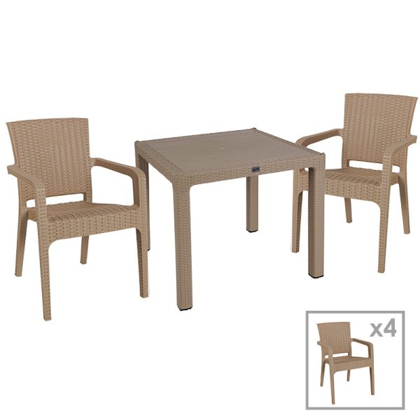 253 000071 5 Dining set Explore-Halcyon pakoworld set 5pieces PP cappuccino 90x90x73,5cmOutdoor furniture > Garden food table