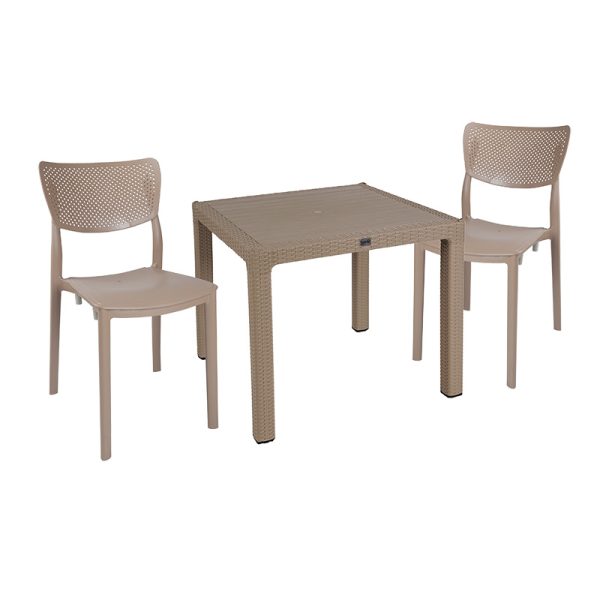 253 000072 7 Dining set Explore-Ignite pakoworld set 3pieces PP cappuccino 90x90x73,5cmOutdoor furniture > Garden food table