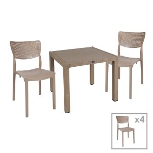 253 000073 4 Dining set Explore-Ignite pakoworld set 5pieces PP cappuccino 90x90x73,5cmOutdoor furniture > Garden food table