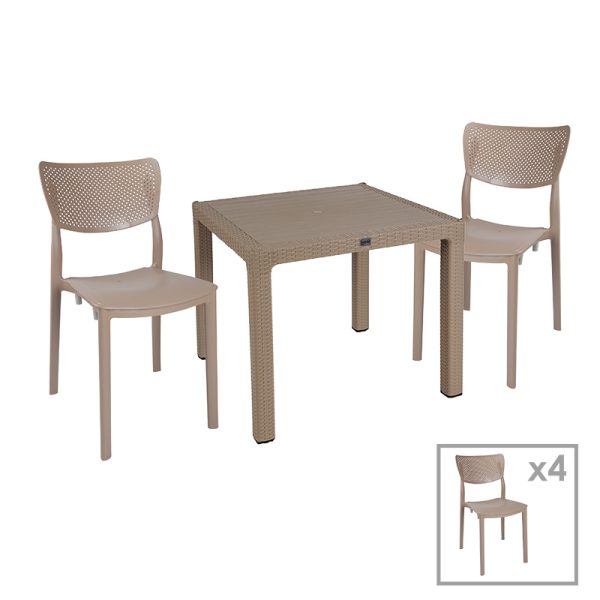 253 000073 4 Dining set Explore-Ignite pakoworld set 5pieces PP cappuccino 90x90x73,5cmOutdoor furniture > Garden food table