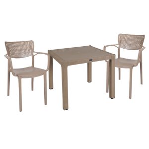 253 000074 7 Dining set Explore-Fontline pakoworld set 3pieces PP cappuccino 90x90x73,5cmOutdoor furniture > Garden food table