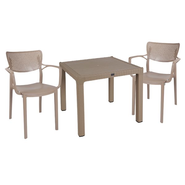 253 000074 7 Dining set Explore-Fontline pakoworld set 3pieces PP cappuccino 90x90x73,5cmOutdoor furniture > Garden food table