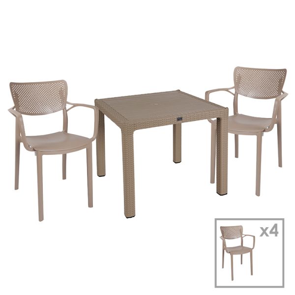 253 000075 6 Dining set Explore-Fontline pakoworld set 5pieces PP cappuccino 90x90x73,5cmOutdoor furniture > Garden food table
