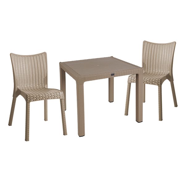 253 000076 7 Dining set Explore-Confident pakoworld set 3pieces PP cappuccino 90x90x73,5cmOutdoor furniture > Garden food table