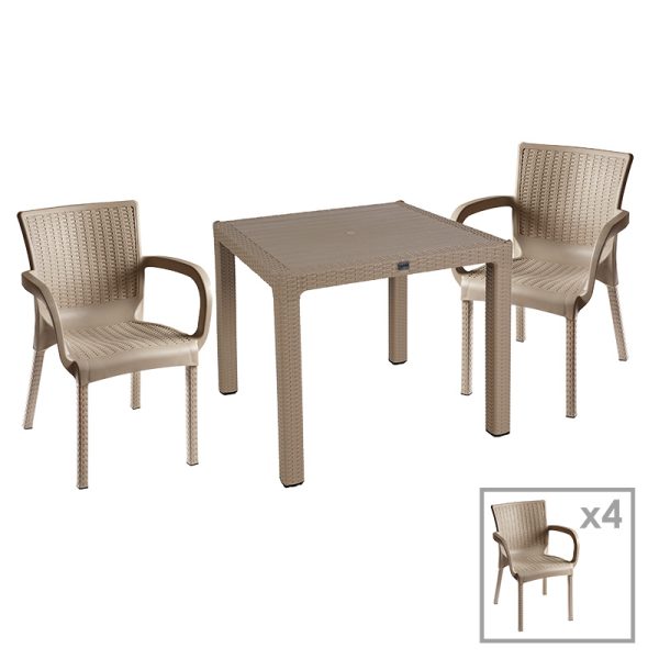 253 000079 7 Dining set Explore-Festive pakoworld set 5pieces PP cappuccino 90x90x73,5cmOutdoor furniture > Garden food table