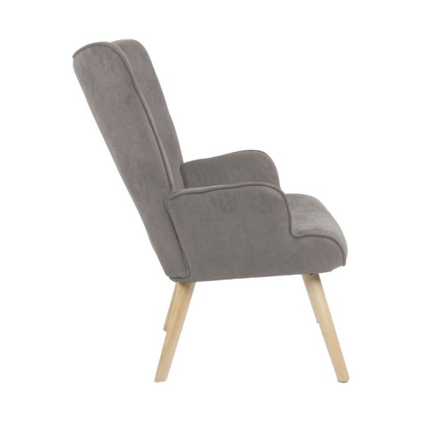 255 000019 2 4 Armchair Fluffy pakoworld fabric grey-natural rubberwood leg 75x69x96cmIndoor furniture > Living room armchairs