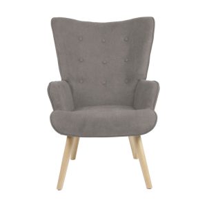 255 000019 3 4 Armchair Fluffy pakoworld fabric grey-natural rubberwood leg 75x69x96cmIndoor furniture > Living room armchairs
