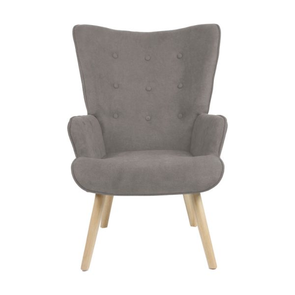 255 000019 3 4 Armchair Fluffy pakoworld fabric grey-natural rubberwood leg 75x69x96cmIndoor furniture > Living room armchairs