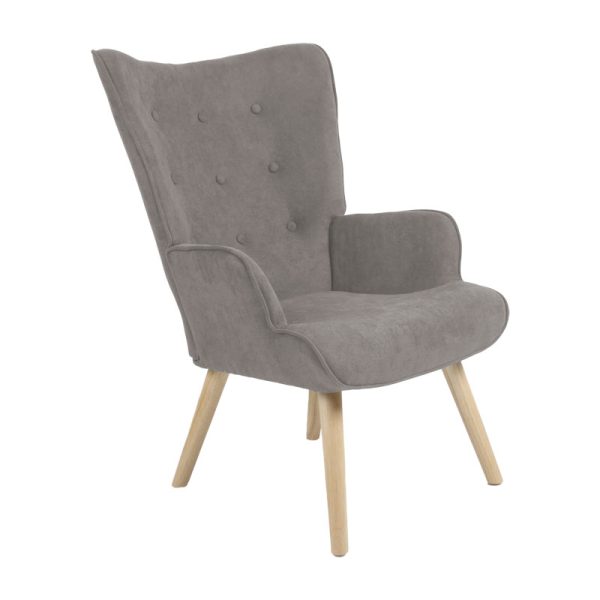 255 000019 7 Armchair Fluffy pakoworld fabric grey-natural rubberwood leg 75x69x96cmIndoor furniture > Living room armchairs