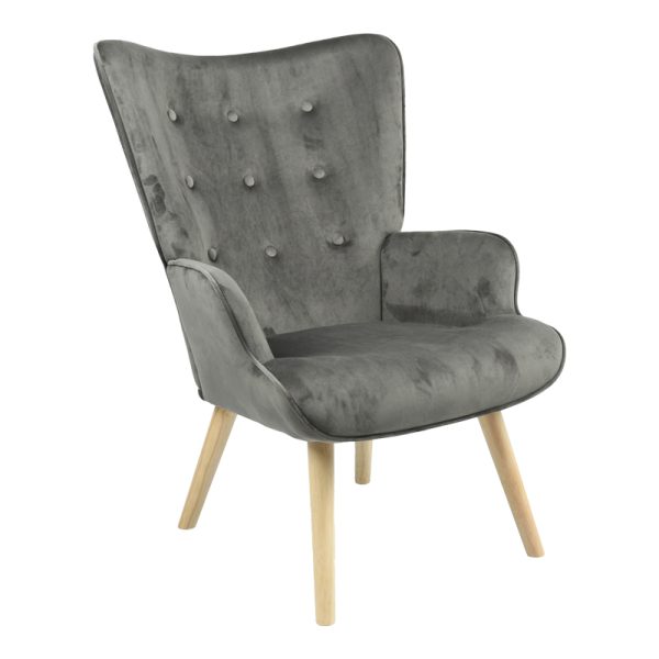 255 000023 15 Armchair Fluffy pakoworld velvet fabric dark grey-natural leg 75x69x96cmIndoor furniture > Living room armchairs