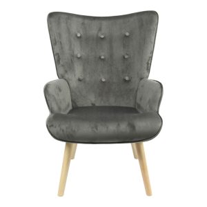 255 000023 2 12 Armchair Fluffy pakoworld velvet fabric dark grey-natural leg 75x69x96cmIndoor furniture > Living room armchairs