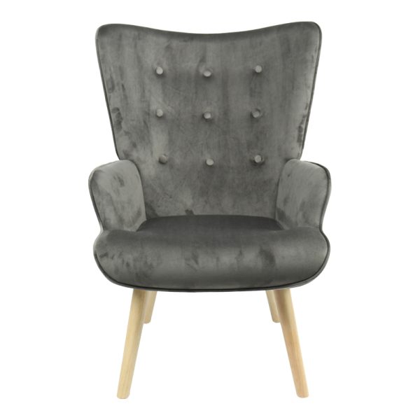 255 000023 2 12 Armchair Fluffy pakoworld velvet fabric dark grey-natural leg 75x69x96cmIndoor furniture > Living room armchairs