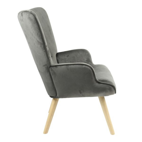 255 000023 3 12 Armchair Fluffy pakoworld velvet fabric dark grey-natural leg 75x69x96cmIndoor furniture > Living room armchairs