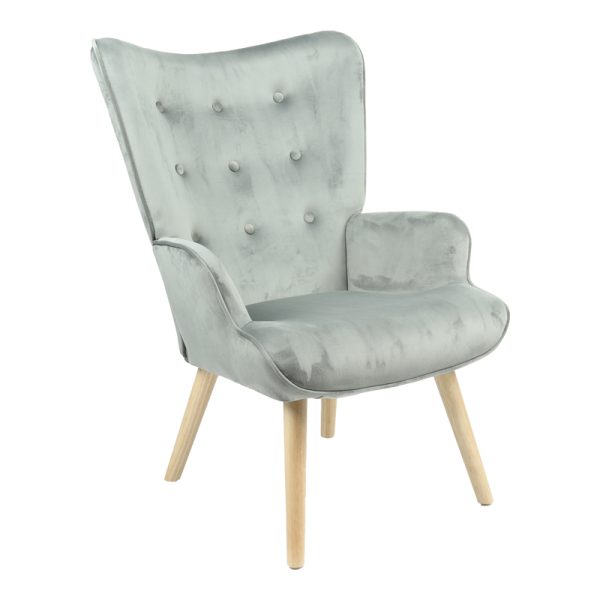 255 000025 13 Armchair Fluffy pakoworld velvet fabric grey-natural leg 75x69x96cmIndoor furniture > Living room armchairs